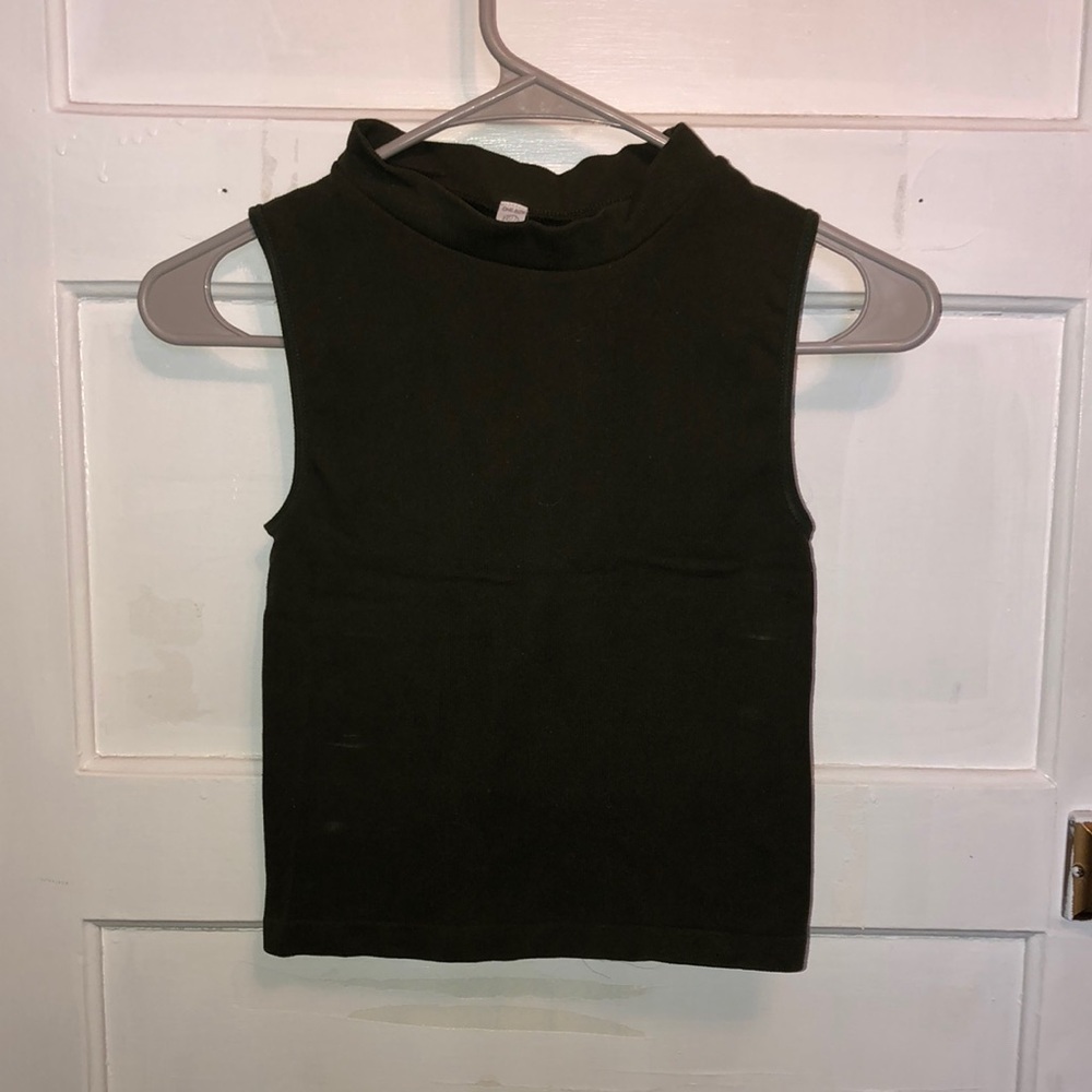 Olive Green Cropped High Neck Tank Top